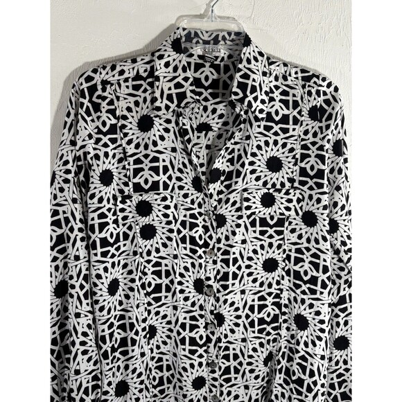 Escada Black & White Elegant Romantic Geo Print XS Women’s Button, Tie Blouse - Picture 1 of 12